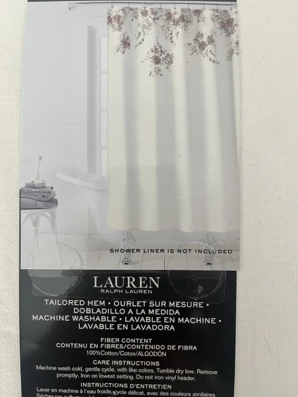Lauren Ralph Lauren Floral Border Shower Curtain Cottagecore Rose Print 70x72